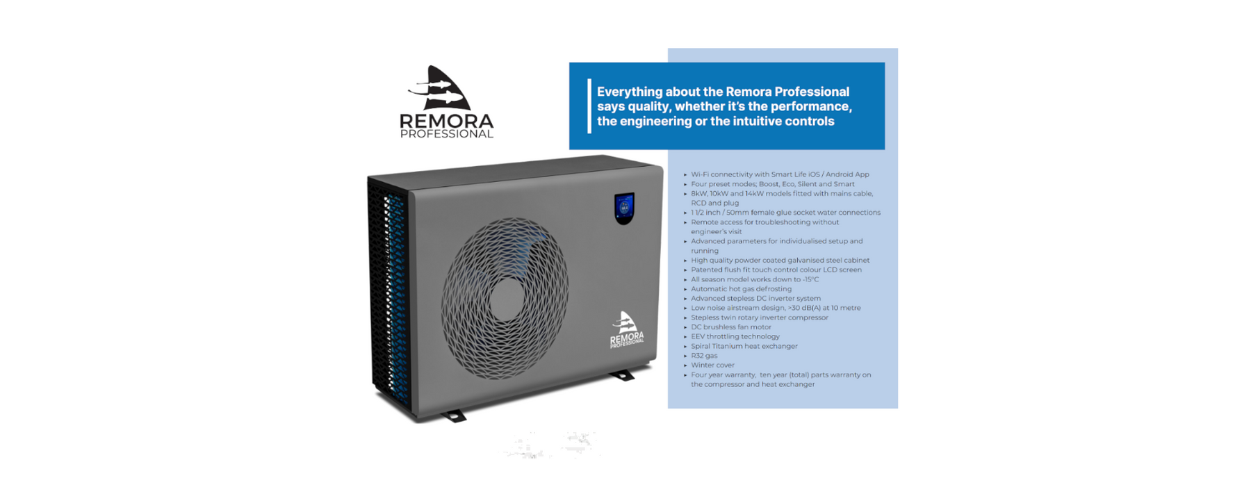 We now stock dedicated swimming pool heat pumps by Remora...