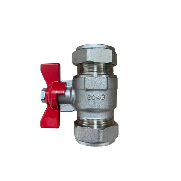 28mm B/Fly Handle 2 Port Ball Valve - Red