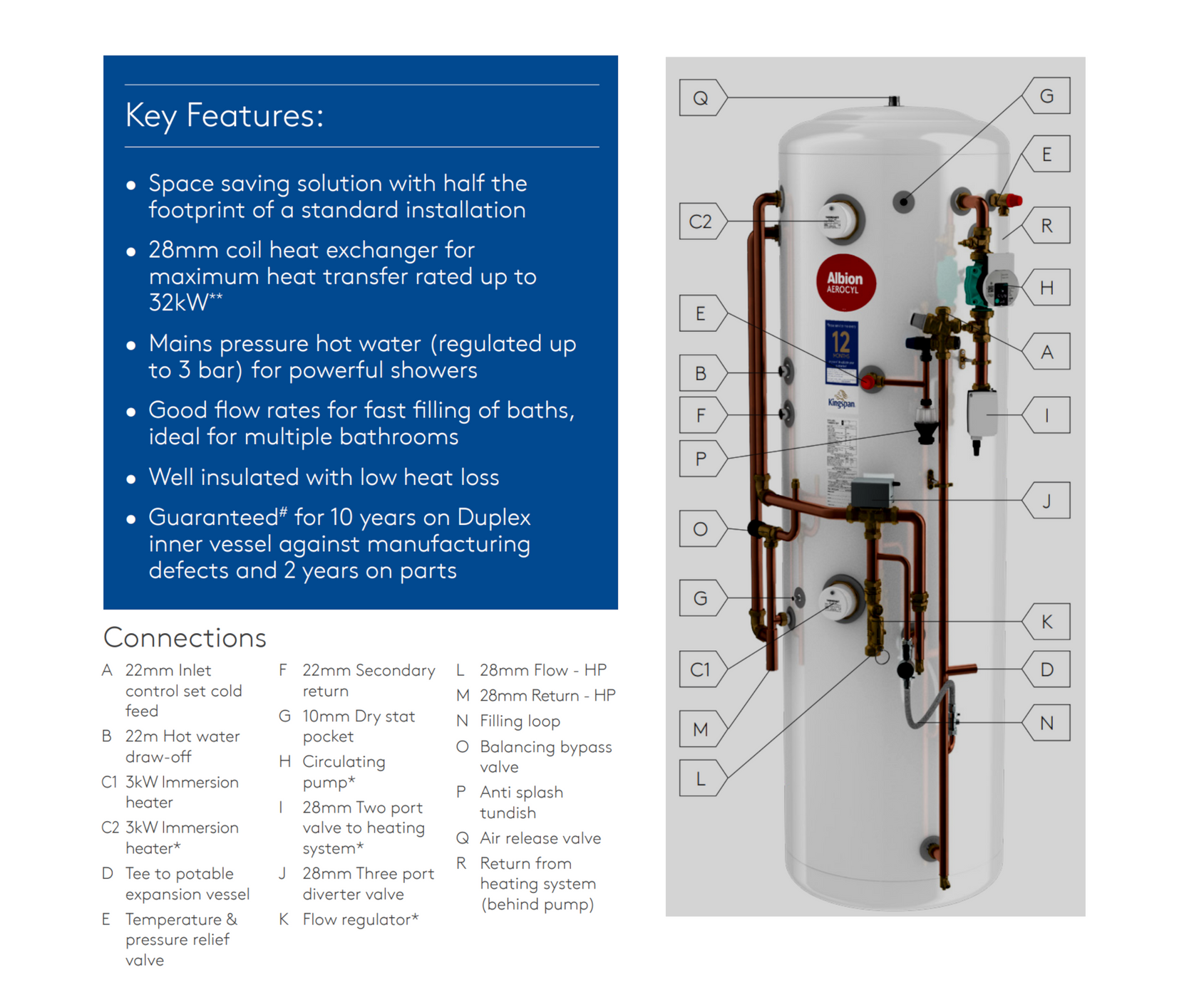 Kingspan 210L ASHP Pre Plumbed Cylinder W 50L Buffer kingspan-210l-ashp-pre-plumbed-cylinder-w-50l-buffer