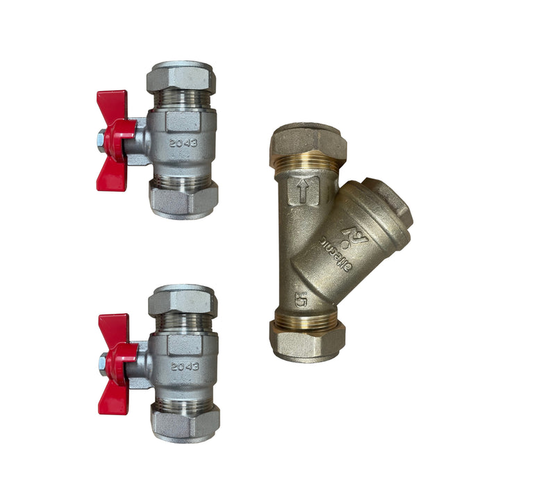 Pair of 28mm Port Ball Valves, incl Y-Strainer